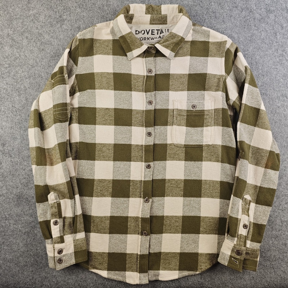Dovetail Workwear Flannel Shirt Women's Small Givens Olive Cream Buffalo Plaid